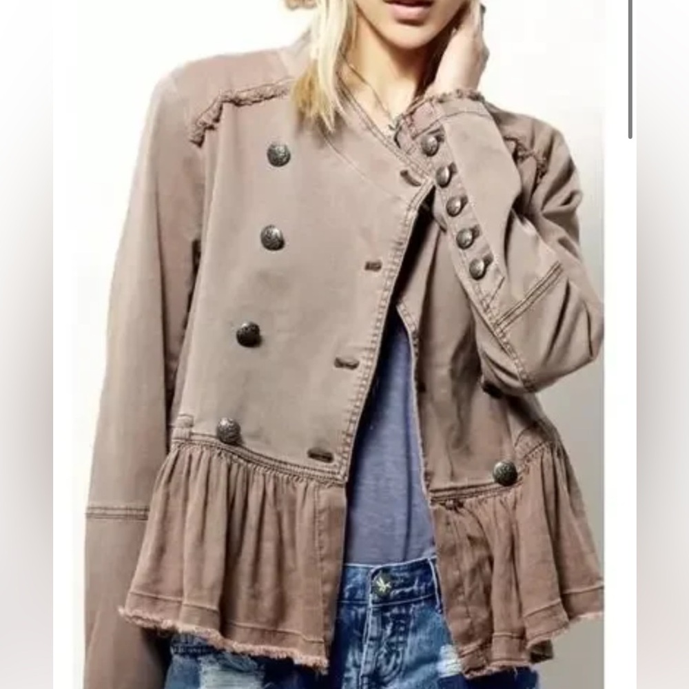 Free People Brown Double-Breasted Utility Jacket